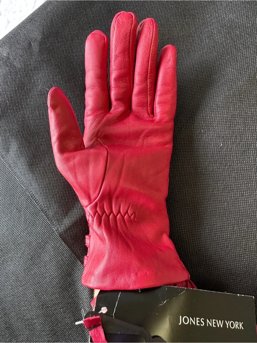 Jones New York NWT Red Leather Gloves Laced Wrist Detail L